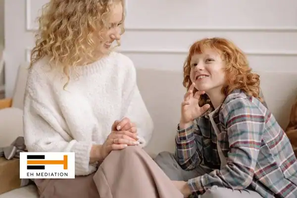 Happy mother and child after sorting child arrangements mediation Yateley
